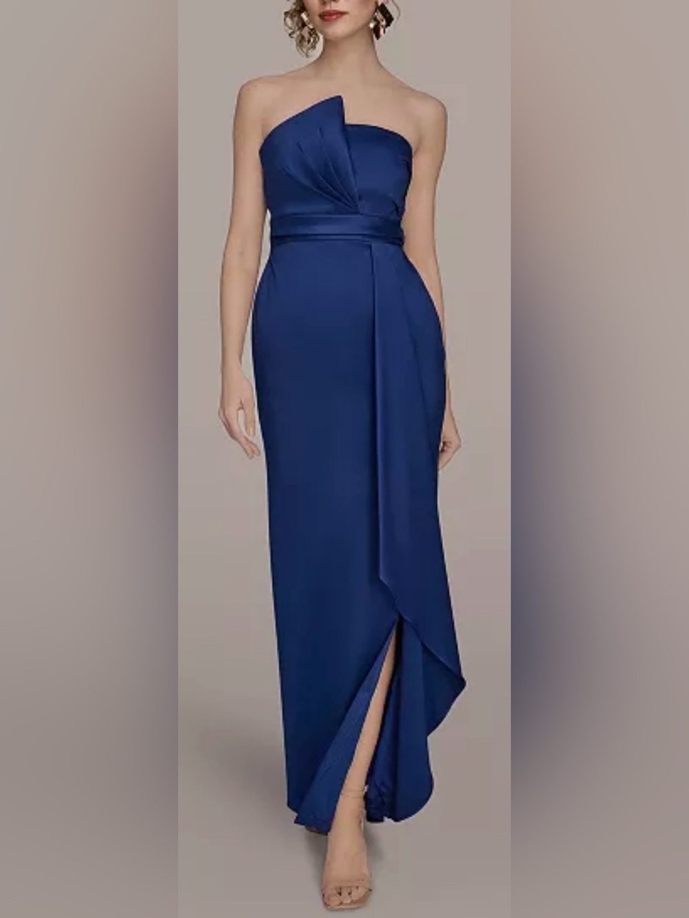 NEW Donna Karan New York Asymmetric Twist Strapless Sapphire Blue Gown Sz 8